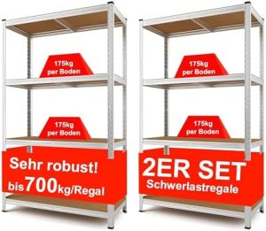 Izzy Schwerlast-Metallregal-Set: 2 x 160x80x40 cm Kellerregale, 700 kg Tragfähigkeit, stapelbar & höhenverstellbar für o