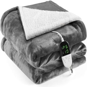 Heizdecke Grau von – Elektrische Wärmedecke mit 10-Stunden-Timer, 6 Heizstufen & Abschaltautomatik für entspannende Abe